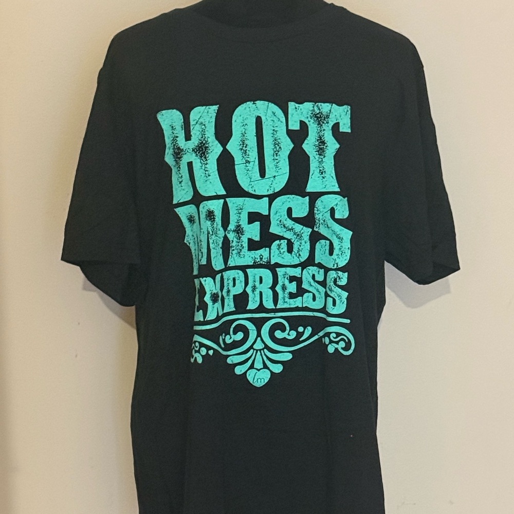 HOT MESS EXPRESS Graphic Tee Black Turquoise Size XL NEW